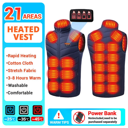 21 Heated Vest Winter Electric Heated Jackets Men Women Sportswear Heated Coat Coat Motorcycle USB Heating Jacket For Camping