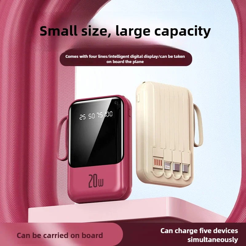 Large capacity 20000 mAh power bank with built-in charging cable and mobile power lithium polymer battery power bank
