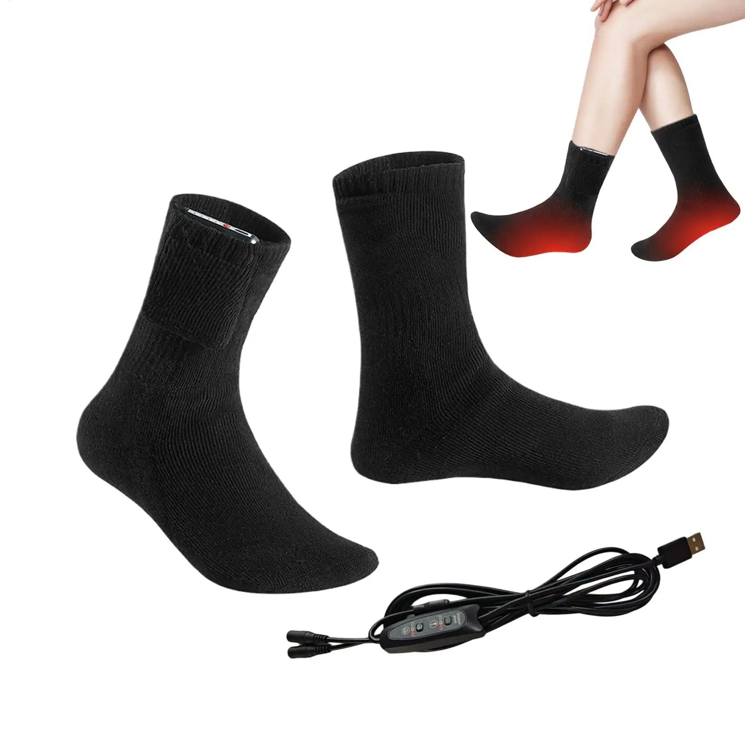 Heated Socks USB Electric Heating Warm Comfortable for Ski Snowboarding Winter Sports Outdoor Activities Travel Camping Home