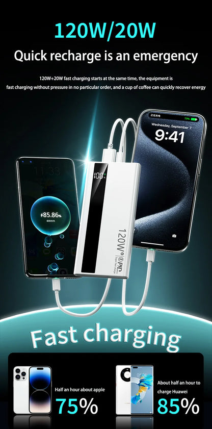 500000mAh High Capacity PowerBank 120W Super Fast Charging Portable External Battery Powerbank for iphone Huawei