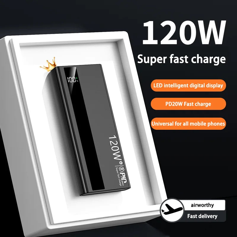 500000mAh High Capacity Power Bank 120W Super Fast Charging Portable External Battery Powerbank for iPhone Huawei