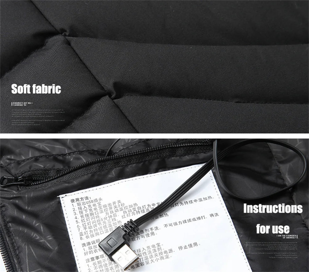Heated Vest for Men and Women, USB Heated Jacket, Sportswear, Coat, Outdoor, Hunting, New, 9 Areas, 4XL, Winter