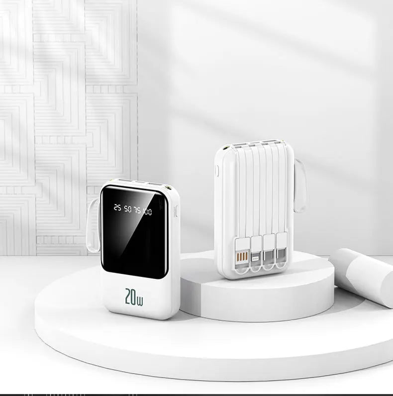 Large capacity 20000 mAh power bank with built-in charging cable and mobile power lithium polymer battery power bank