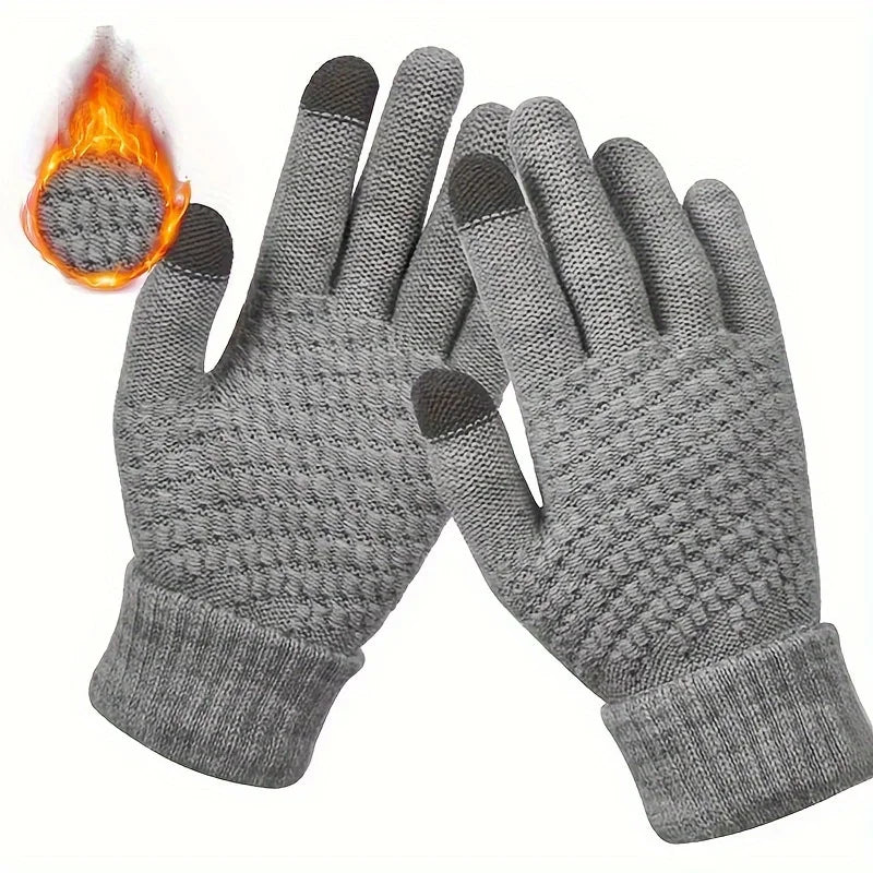 Thermal Touchscreen Gloves for Winter Windproof Anti-slip Knitted Gloves with Elastic Cuff for Outdoor Skiing Fishing Hiking