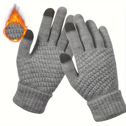 Thermal Touchscreen Gloves for Winter Windproof Anti-slip Knitted Gloves with Elastic Cuff for Outdoor Skiing Fishing Hiking