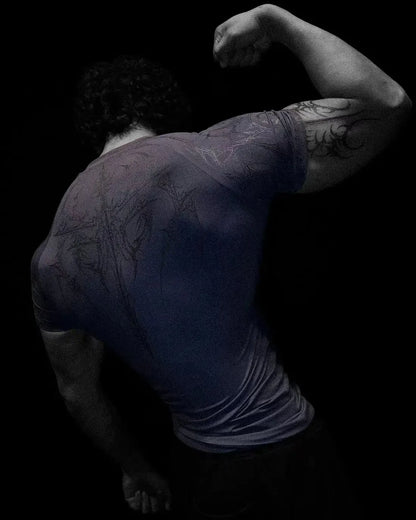 Compression T-shirt Gothic Metal Print  Men Women Punk Streetwear Short Sleeve Fitness Top Slim Fit Y2k Aesthetic Unisex Gym Tee