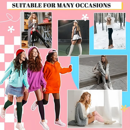 Heated Retro Fashion Knit Leg Warmers for Women - Party Dance Sports Yoga Running Hiking Warm-Up Knitted Leggings