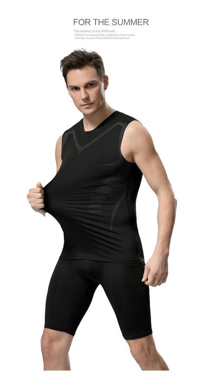 Compression Tank Top Men Gym Shirt Sleeveless Quick Dry Printing Sportswear Male Fitness Bodybuilding Vest Workout Muscle Top