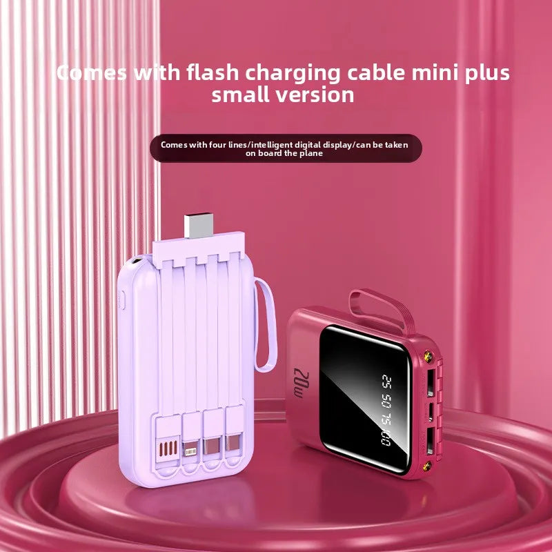 Large capacity 20000 mAh power bank with built-in charging cable and mobile power lithium polymer battery power bank
