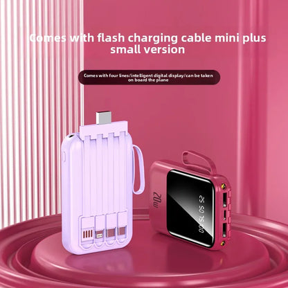 Large capacity 20000 mAh power bank with built-in charging cable and mobile power lithium polymer battery power bank