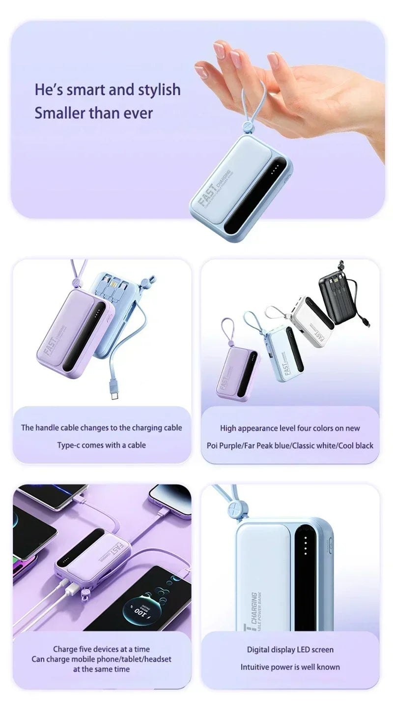 Large Capacity 500000mAh Power Bank 120W 4-in-1 Cables Intelligent Digital Display Portable  Powerbank for iPhone