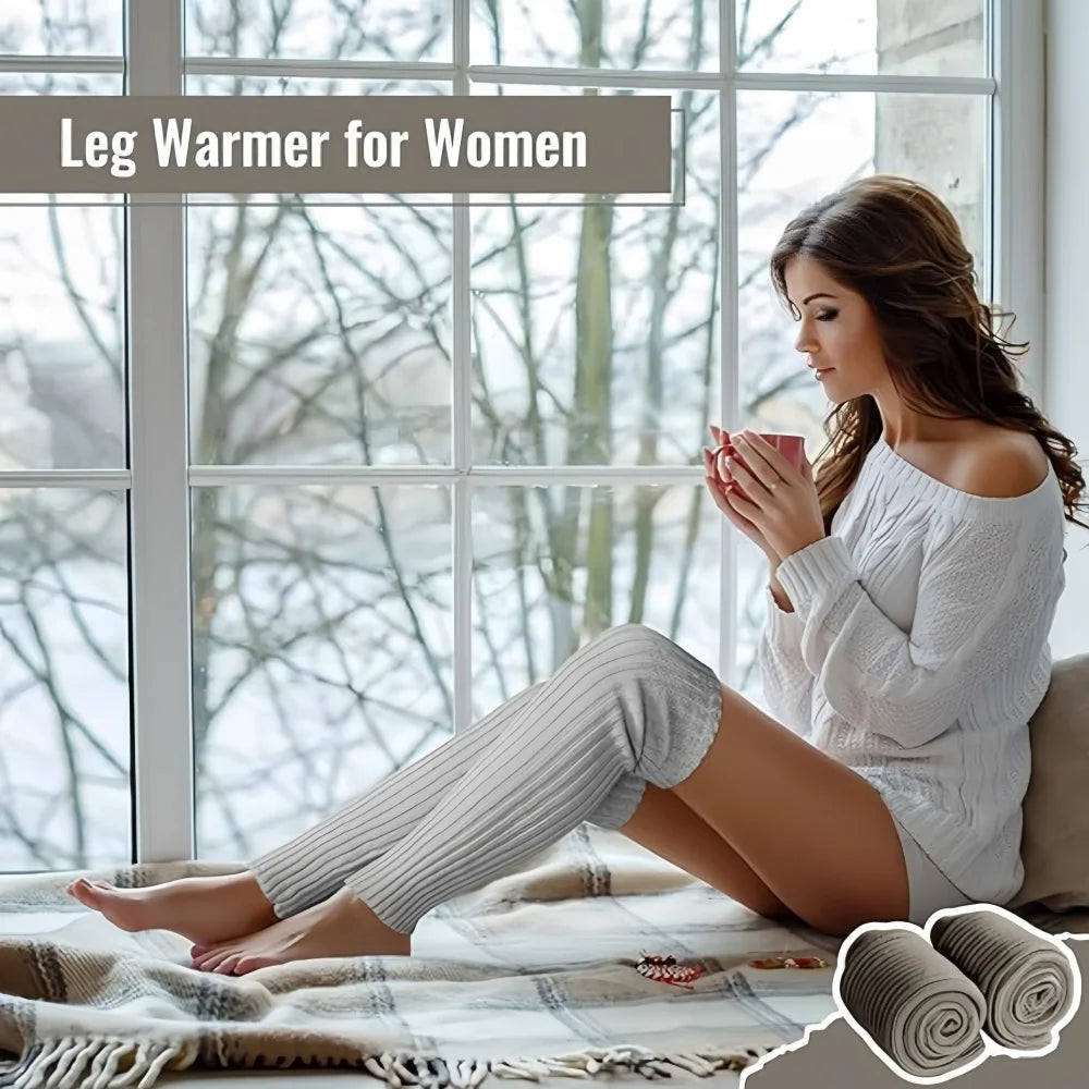 Heated Retro Fashion Knit Leg Warmers for Women - Party Dance Sports Yoga Running Hiking Warm-Up Knitted Leggings