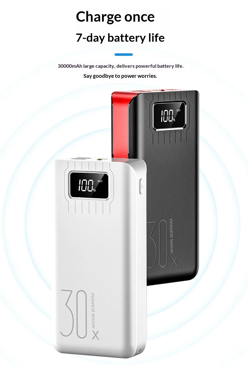 Power bank with a large capacity of 30000 mAh fast charging for mobile phones mobile power bank charging digital display