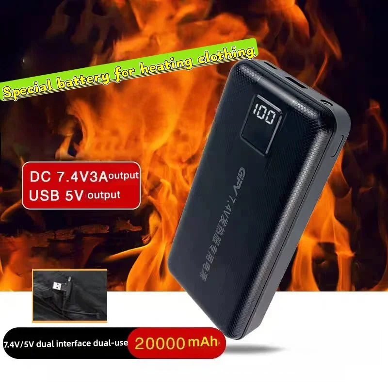 New Large Capacity 7.4V/3A/16000mAh/20000mAh Power Bank High Current Heating Battery for Electric Down Jacket Vest Heated Scarf