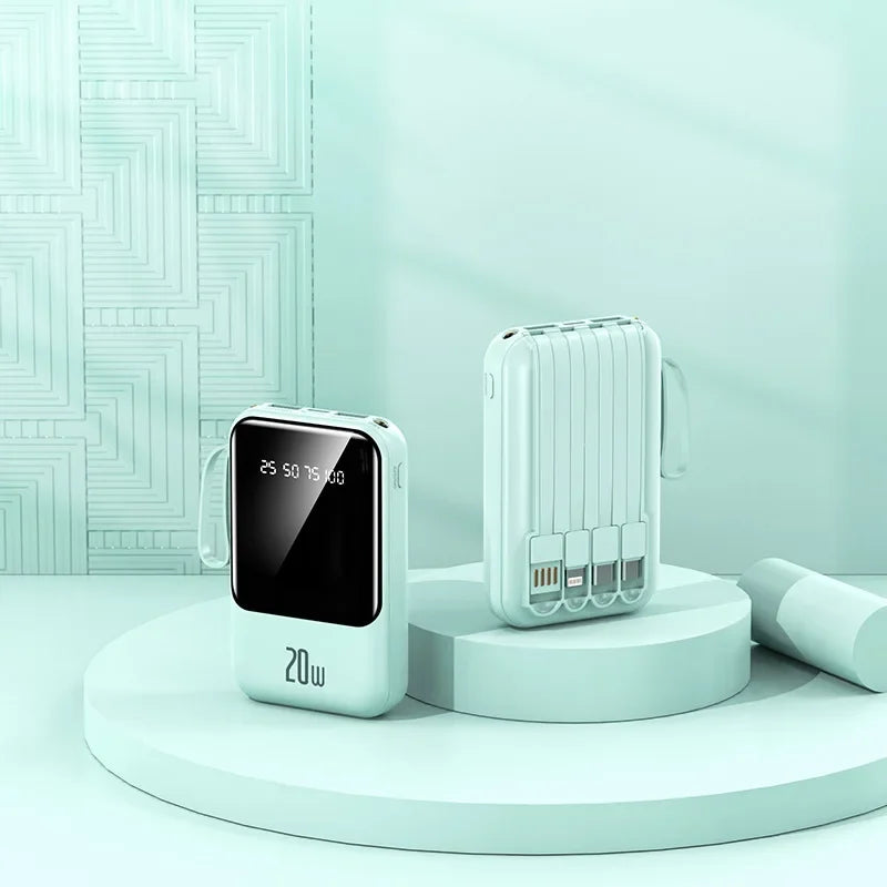 Large capacity 20000 mAh power bank with built-in charging cable and mobile power lithium polymer battery power bank