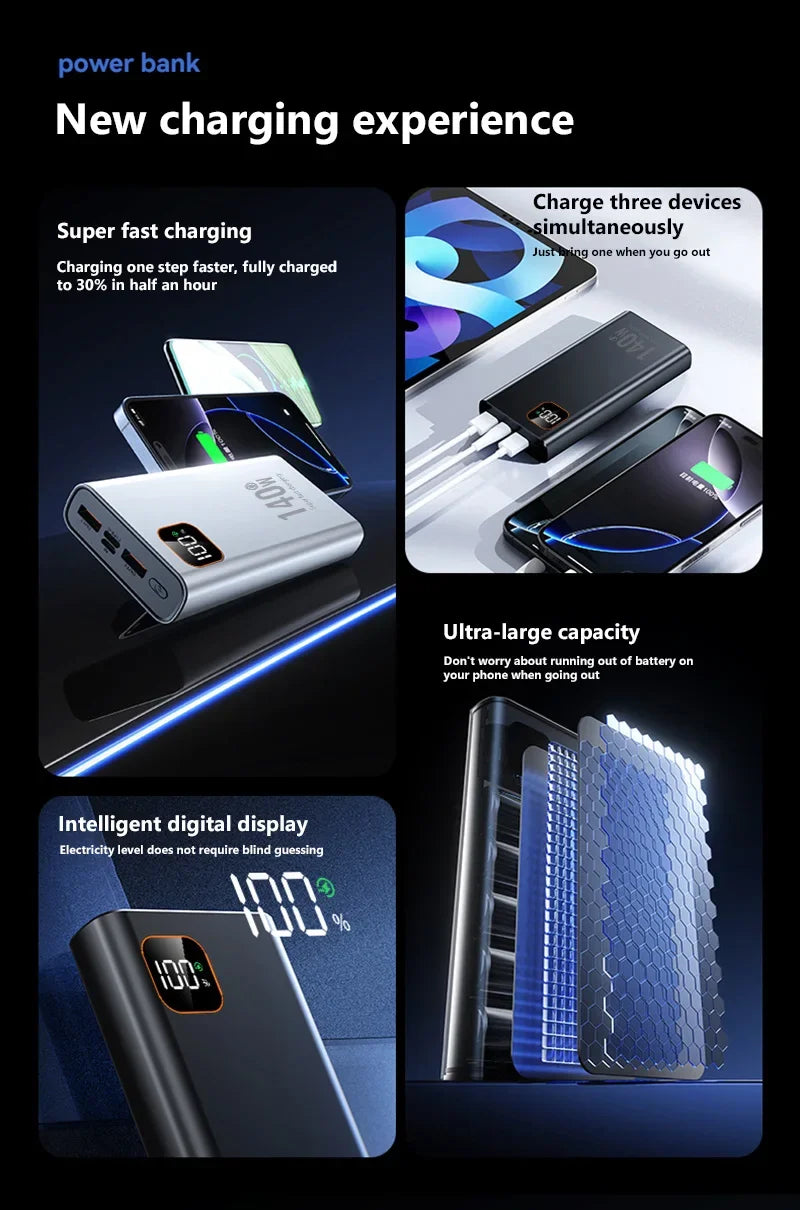500000mAh Ultra Large Capacity Power Bank 140W Super Fast Charging Portable Mobile Power Digital Display External Battery