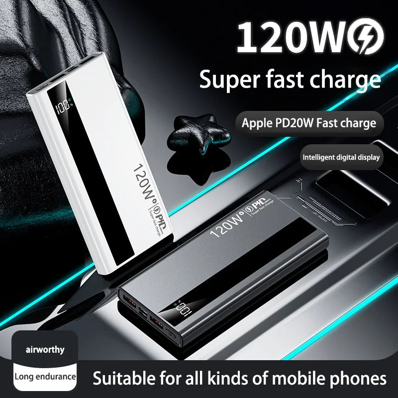 500000mAh High Capacity Power Bank 120W Super Fast Charging Portable External Battery Powerbank for iPhone Huawei