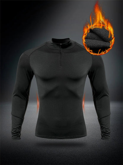 Zipper Thermal Compression Shirts for Men Winter Warm Fleece Lined Athletic Baselayer Tops for Ski Running Cycling Gym Workout