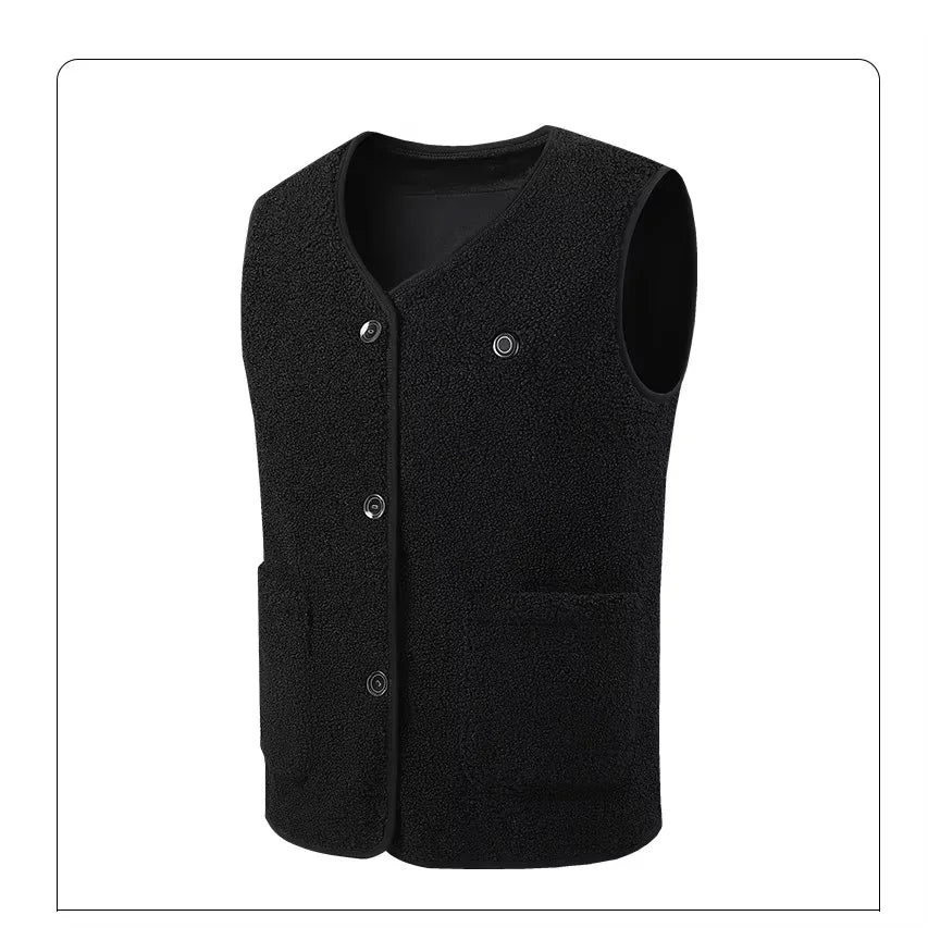 16 Areas Heated Vest Teddy Velvet V-neck for Men Women USB Electric Temperature Control Vest 3-speed Adjustable Heating Jacket