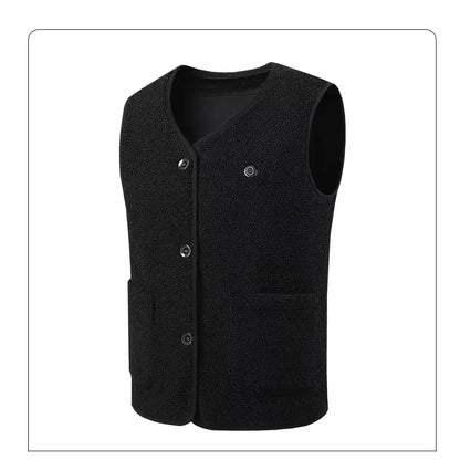 16 Areas Heated Vest Teddy Velvet V-neck for Men Women USB Electric Temperature Control Vest 3-speed Adjustable Heating Jacket