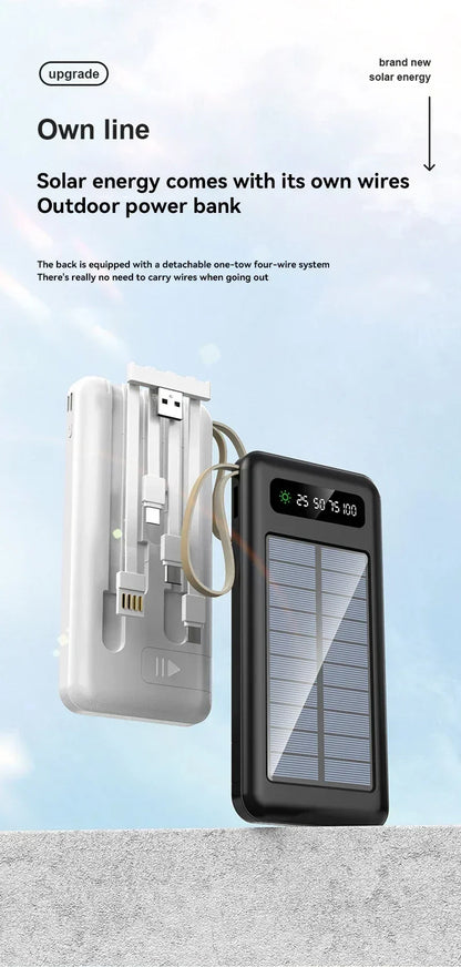 Solar Power Bank 500000mAh Fast Charging Powerbank High Capacity Portable Mobile Power Flashlight Built in 4 Cables Battery