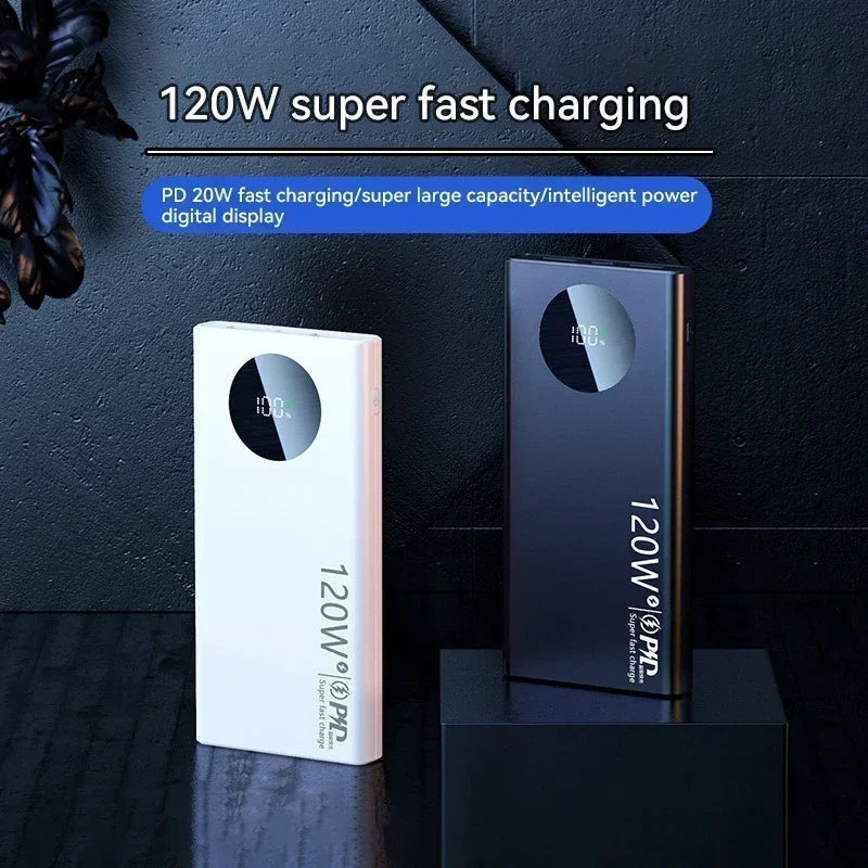 120W Power Bank 50000mAh PD Super Fast Charging Power Bank Portable High Capacity External Battery With Digital Display