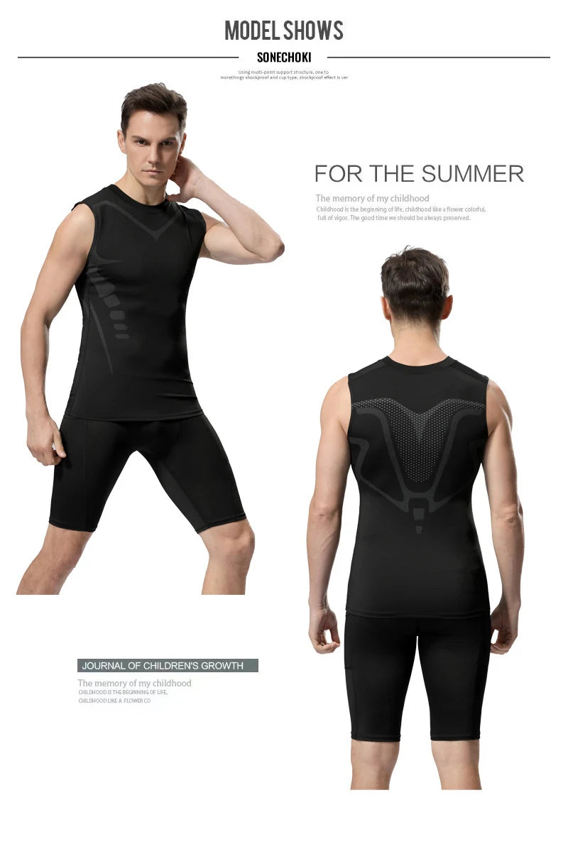 Compression Tank Top Men Gym Shirt Sleeveless Quick Dry Printing Sportswear Male Fitness Bodybuilding Vest Workout Muscle Top