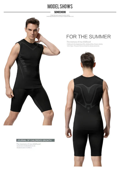 Compression Tank Top Men Gym Shirt Sleeveless Quick Dry Printing Sportswear Male Fitness Bodybuilding Vest Workout Muscle Top