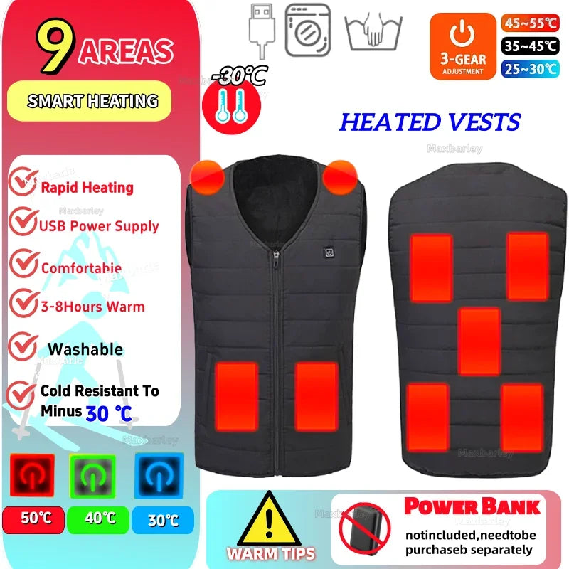 Heated Vest for Men Women 12-Zone Smart Electric Heating Vest USB Rechargeable Thermal Fleece Lined Winter Warm Vest Outdoor