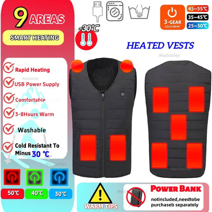 Heated Vest for Men Women 12-Zone Smart Electric Heating Vest USB Rechargeable Thermal Fleece Lined Winter Warm Vest Outdoor