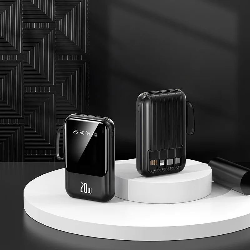 Large capacity 20000 mAh power bank with built-in charging cable and mobile power lithium polymer battery power bank