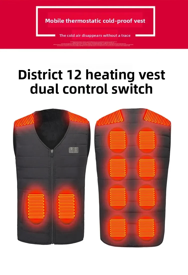 Heated Vest for Men Women 12-Zone Smart Electric Heating Vest USB Rechargeable Thermal Fleece Lined Winter Warm Vest Outdoor