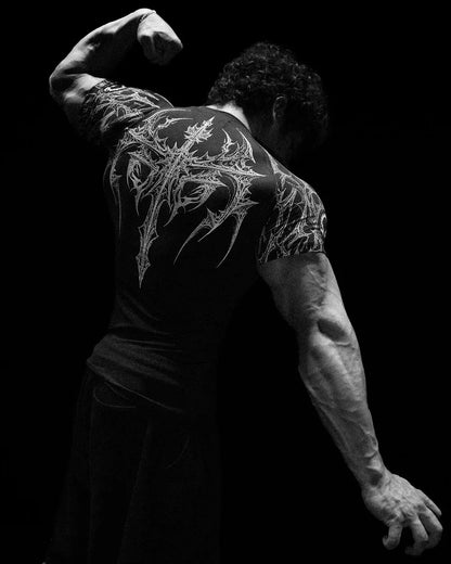 Compression T-shirt Gothic Metal Print  Men Women Punk Streetwear Short Sleeve Fitness Top Slim Fit Y2k Aesthetic Unisex Gym Tee