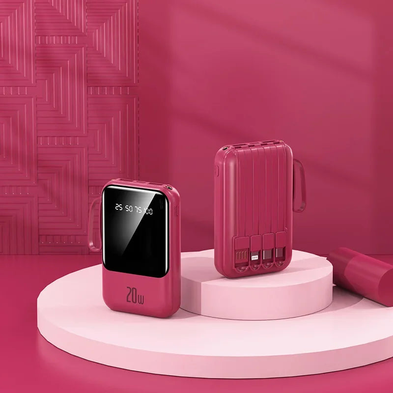 Large capacity 20000 mAh power bank with built-in charging cable and mobile power lithium polymer battery power bank