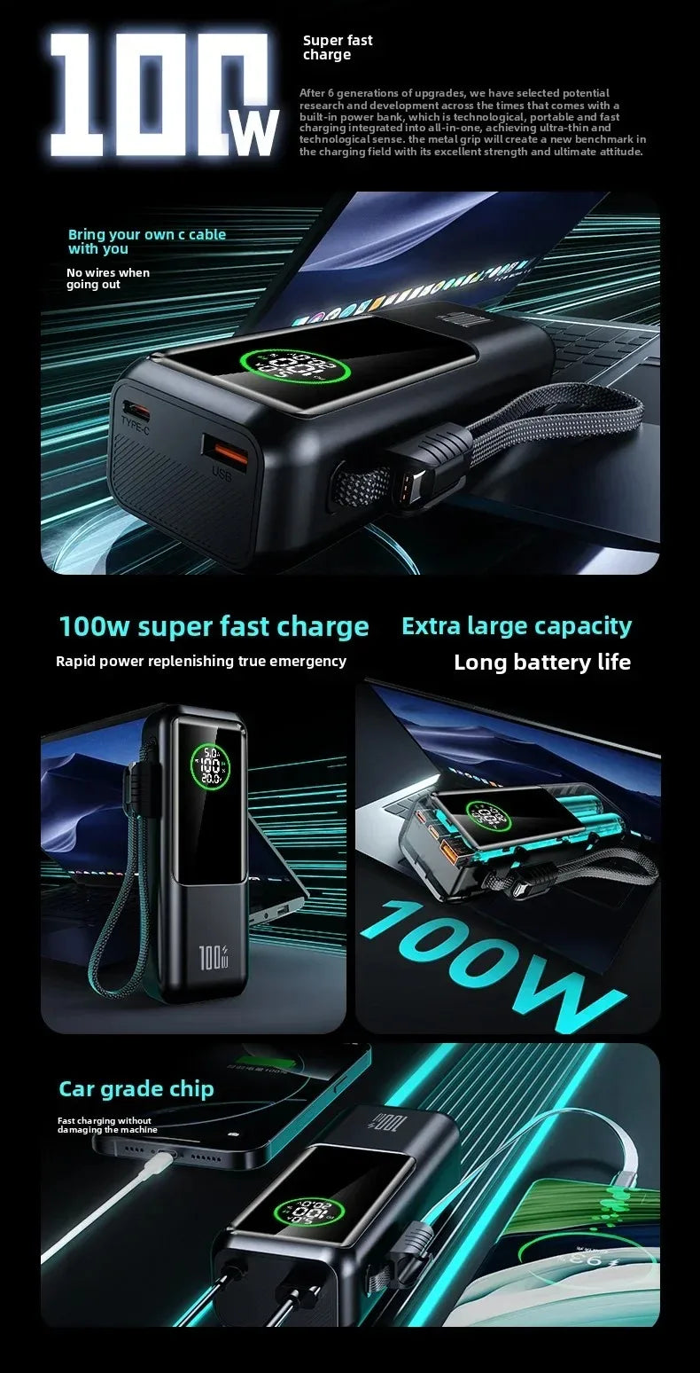 30000mAh Super Capacity Power Bank 100W Super Fast Charging Mobile Power Portable External Power For IOS Android Laptop Tablet