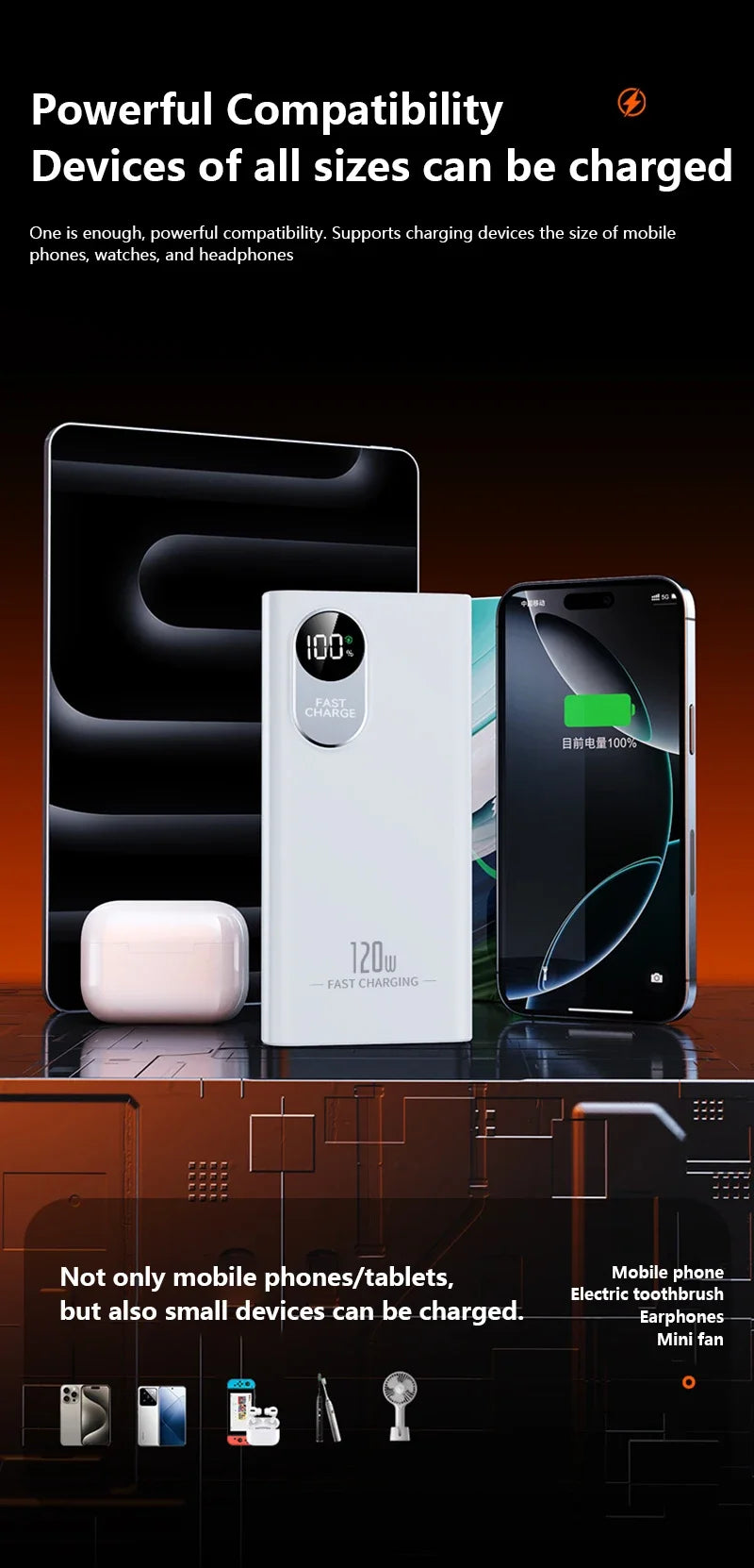 2026NEW Power Bank 500000mAh Large Capacity 120W Super Fast Charging With Portable Digital Display Supply For Various Phones