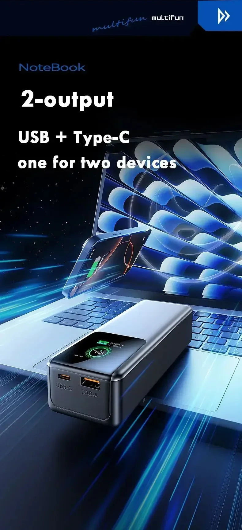 Large Capacity 100W Power Bank Portable 27000mAh Fast Charger External Spare Battery Powerful Powerbank For laptop iPhone Xiaomi