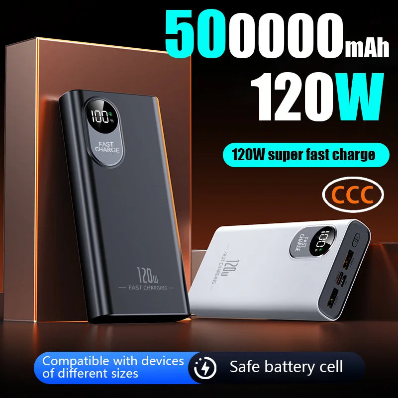 2026NEW Power Bank 500000mAh Large Capacity 120W Super Fast Charging With Portable Digital Display Supply For Various Phones