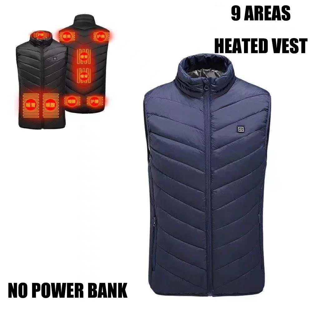 Heated Vest for Men and Women, USB Heated Jacket, Sportswear, Coat, Outdoor, Hunting, New, 9 Areas, 4XL, Winter