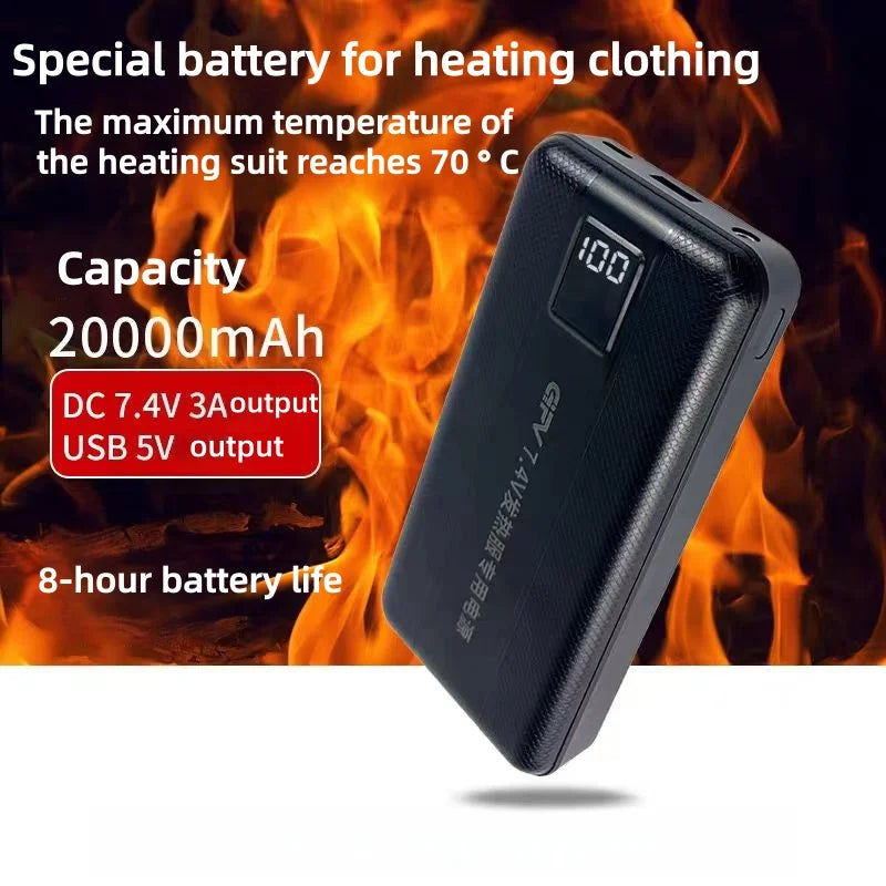 New Large Capacity 7.4V/3A/16000mAh/20000mAh Power Bank High Current Heating Battery for Electric Down Jacket Vest Heated Scarf