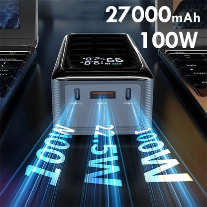 Large Capacity 100W Power Bank Portable 27000mAh Fast Charger External Spare Battery Powerful Powerbank For laptop iPhone Xiaomi