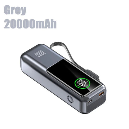 20000mAh Powerbank High Capacity 100W Fast Charging External Battery Built-in Cable Portable Power Bank for Laptop Tablet Phone