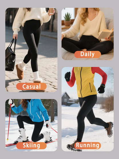Thermal leggings for women featuring fleece lining and high waist design. Perfect for winter running and outdoor workout comfort