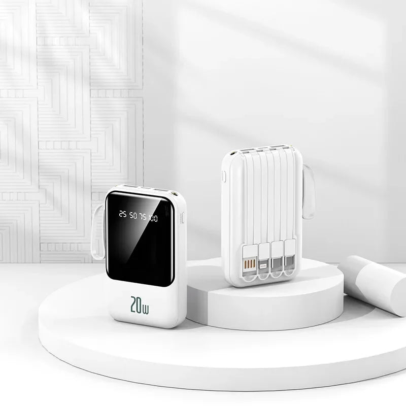 Large capacity 20000 mAh power bank with built-in charging cable and mobile power lithium polymer battery power bank