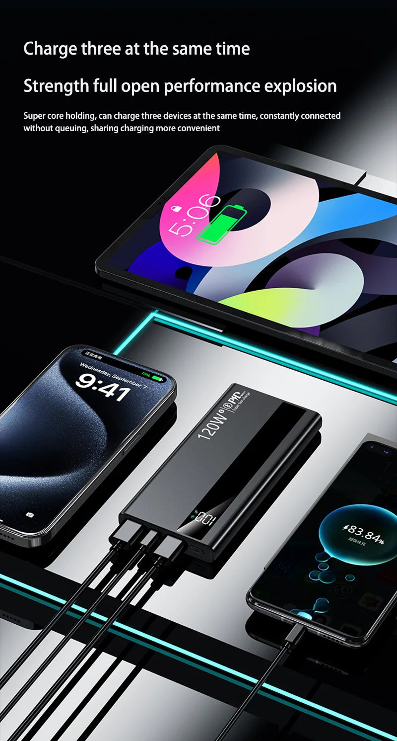 500000mAh High Capacity PowerBank 120W Super Fast Charging Portable External Battery Powerbank for iphone Huawei