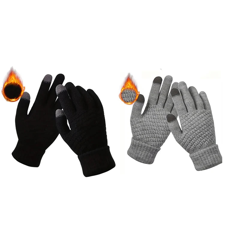 Thermal Touchscreen Gloves for Winter Windproof Anti-slip Knitted Gloves with Elastic Cuff for Outdoor Skiing Fishing Hiking