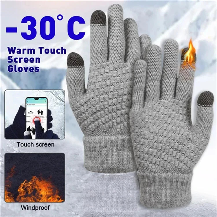 Thermal Touchscreen Gloves for Winter Windproof Anti-slip Knitted Gloves with Elastic Cuff for Outdoor Skiing Fishing Hiking