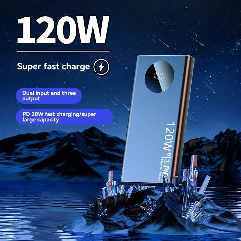 120W Power Bank 50000mAh PD Super Fast Charging Power Bank Portable High Capacity External Battery With Digital Display