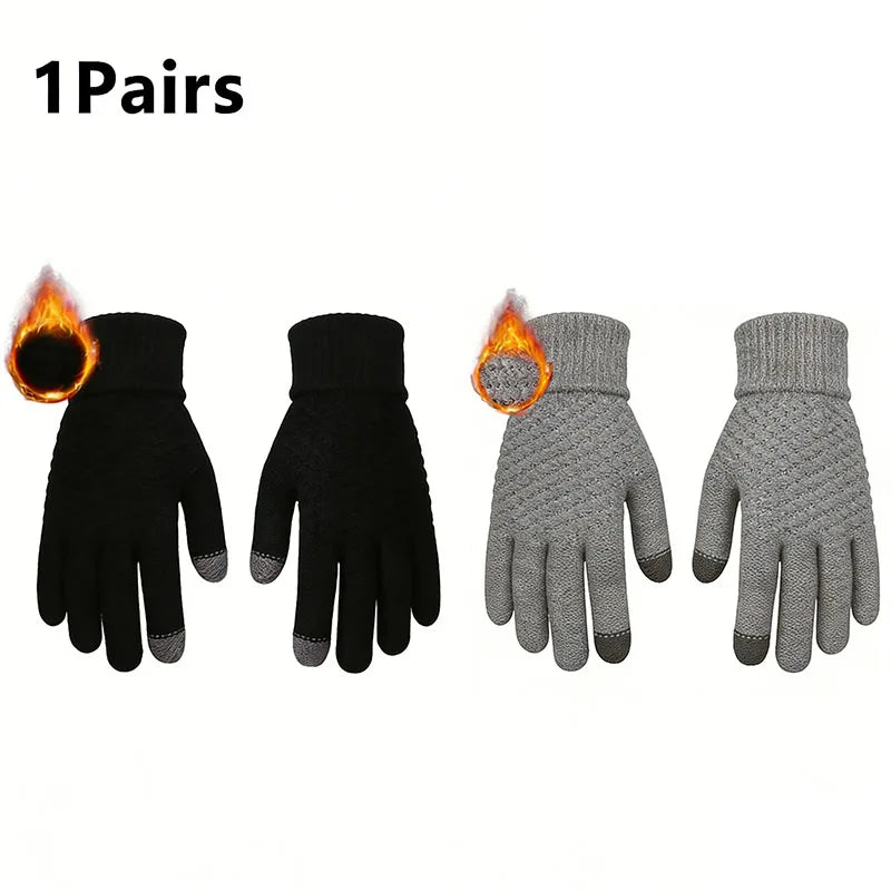 Thermal Touchscreen Gloves for Winter Windproof Anti-slip Knitted Gloves with Elastic Cuff for Outdoor Skiing Fishing Hiking
