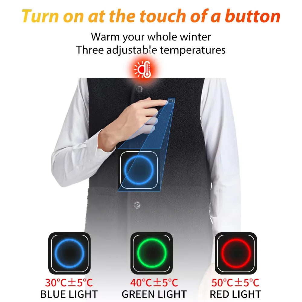 16 Areas Heated Vest Teddy Velvet V-neck for Men Women USB Electric Temperature Control Vest 3-speed Adjustable Heating Jacket
